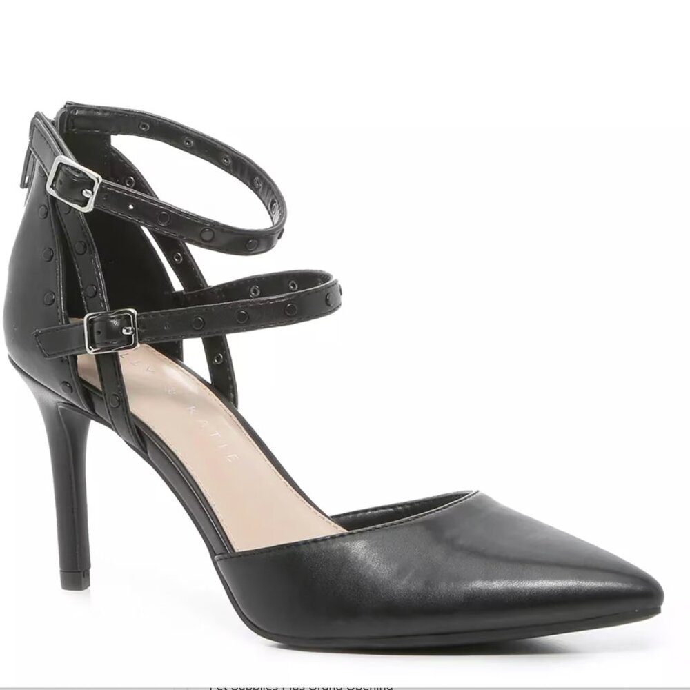 Kelly & Katie Borola Pump, Studded Double Ankle Strap, Black, Sz 9 NEW